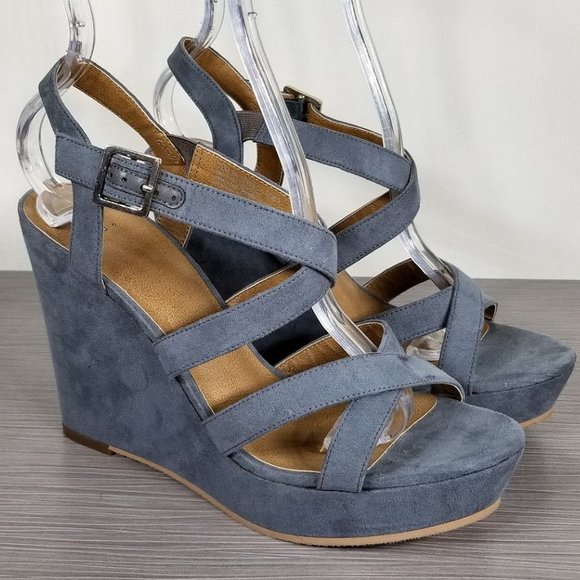 BP Summers Wedge Sandal, Blue-Grey, Womens Size 7.5 M - Picture 1 of 12